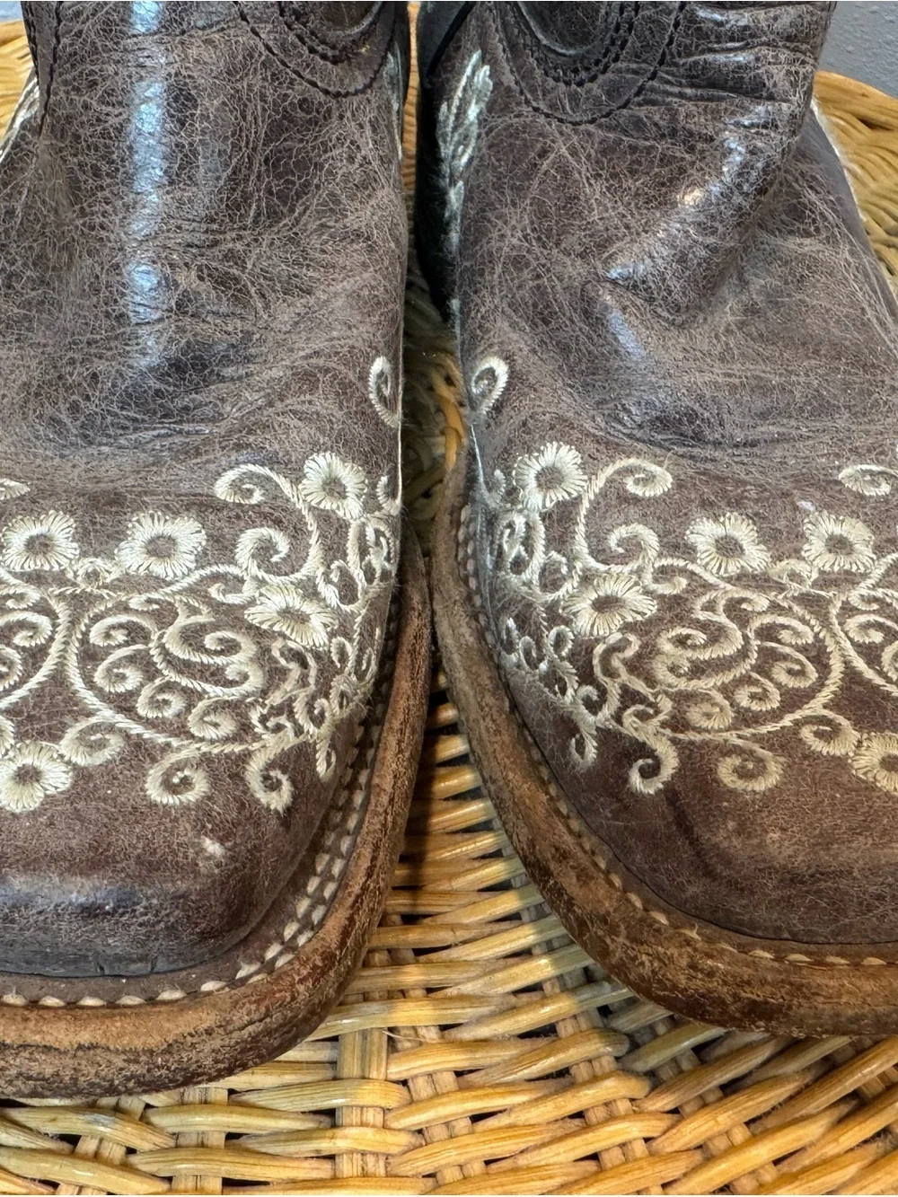 Corral Teen Brown Embroidered Leather Western Cowboy Boots